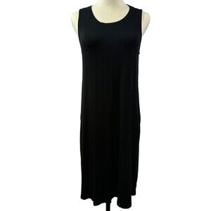 Fit and Flare Black Cocktail Midi Tank Dress Stretchy Pockets Women’s Size M